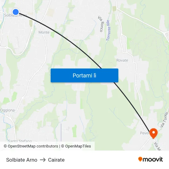 Solbiate Arno to Cairate map