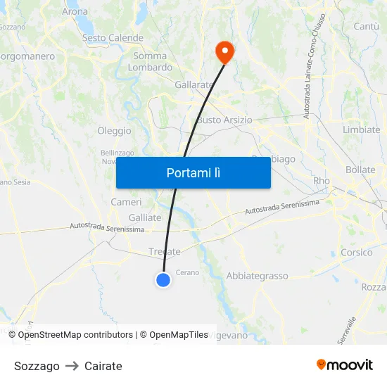 Sozzago to Cairate map