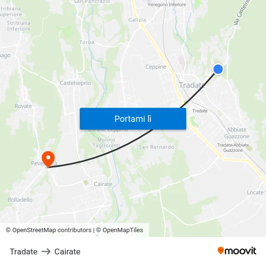 Tradate to Cairate map