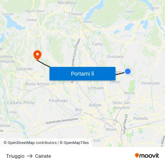 Triuggio to Cairate map
