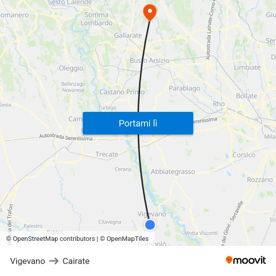 Vigevano to Cairate map