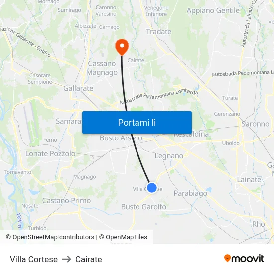 Villa Cortese to Cairate map