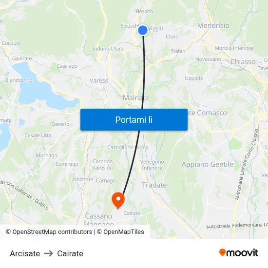 Arcisate to Cairate map