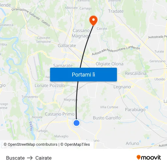 Buscate to Cairate map