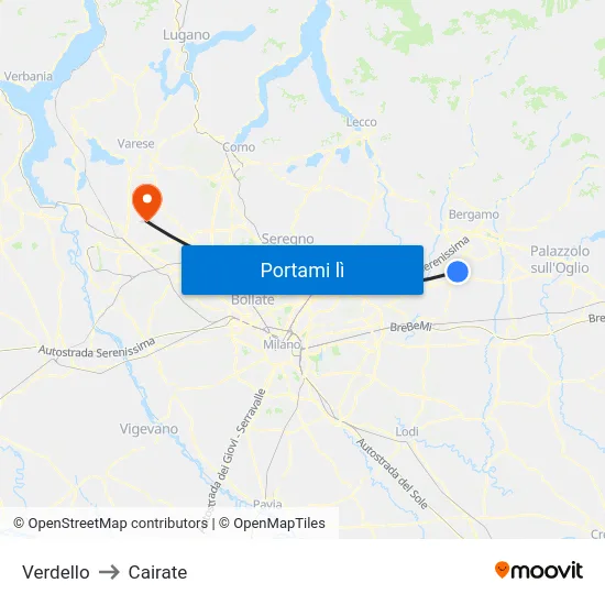 Verdello to Cairate map