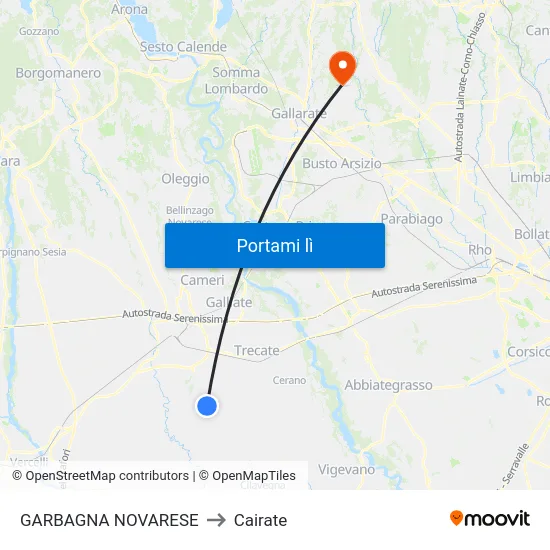 GARBAGNA NOVARESE to Cairate map