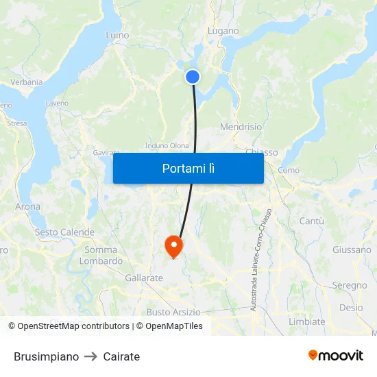 Brusimpiano to Cairate map