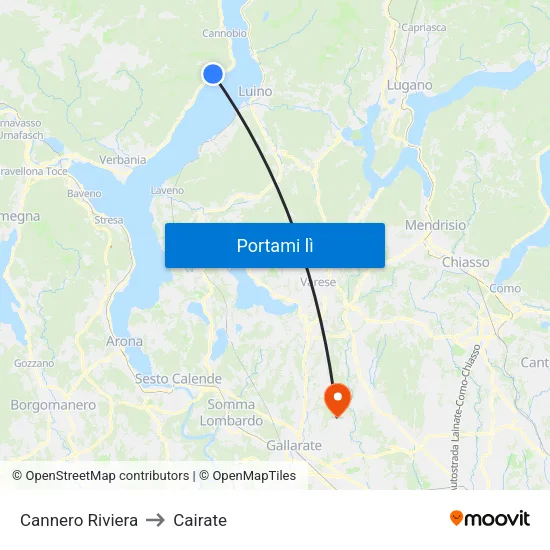Cannero Riviera to Cairate map