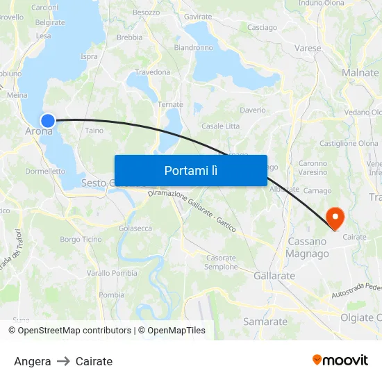 Angera to Cairate map