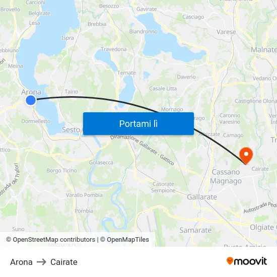 Arona to Cairate map