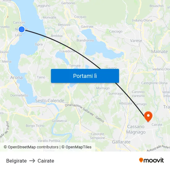 Belgirate to Cairate map
