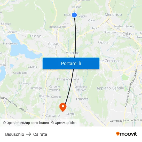 Bisuschio to Cairate map