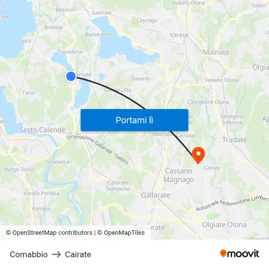 Comabbio to Cairate map