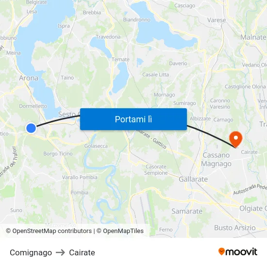 Comignago to Cairate map