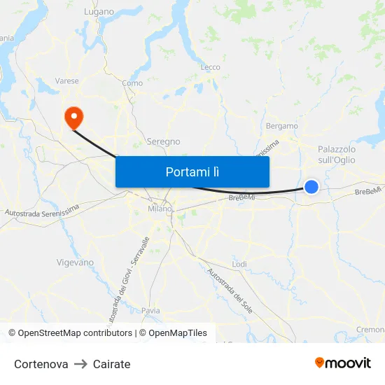 Cortenova to Cairate map