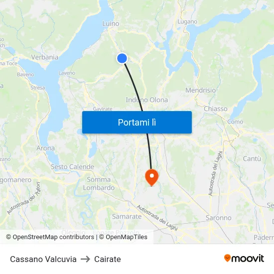 Cassano Valcuvia to Cairate map