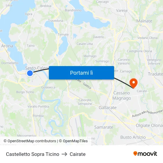 Castelletto Sopra Ticino to Cairate map