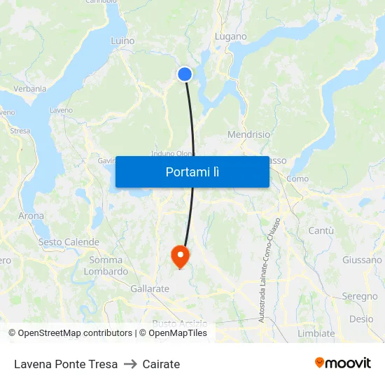 Lavena Ponte Tresa to Cairate map