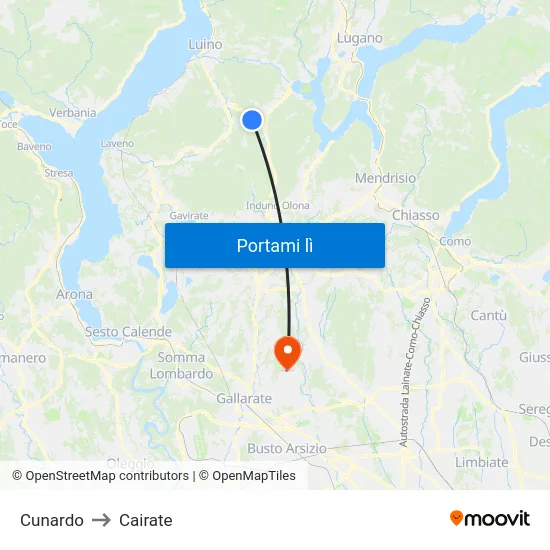 Cunardo to Cairate map