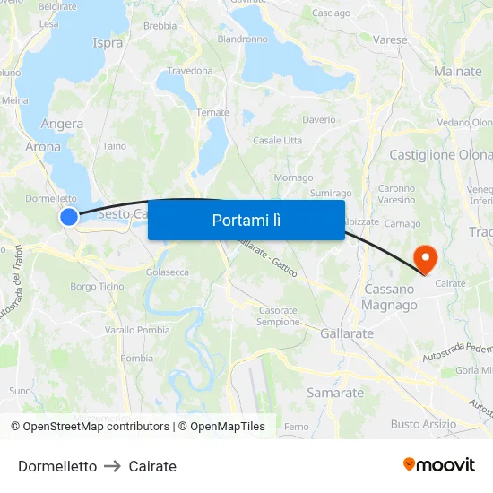Dormelletto to Cairate map