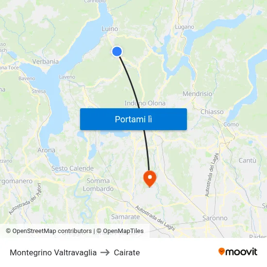 Montegrino Valtravaglia to Cairate map