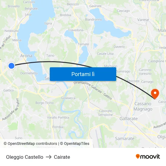 Oleggio Castello to Cairate map