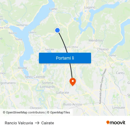 Rancio Valcuvia to Cairate map