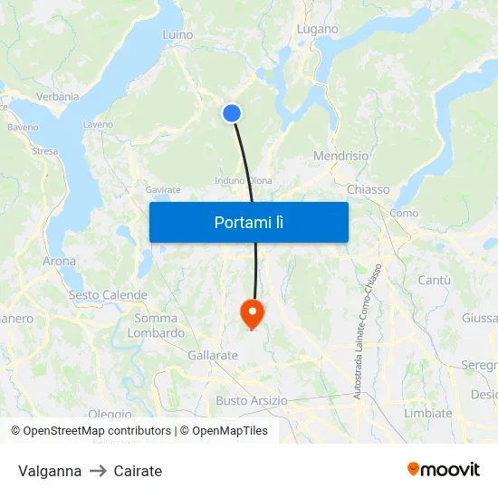 Valganna to Cairate map