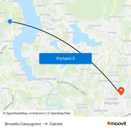 Brovello-Carpugnino to Cairate map