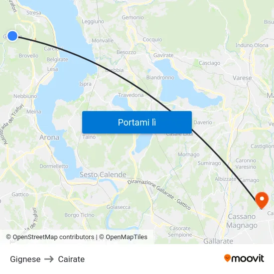 Gignese to Cairate map