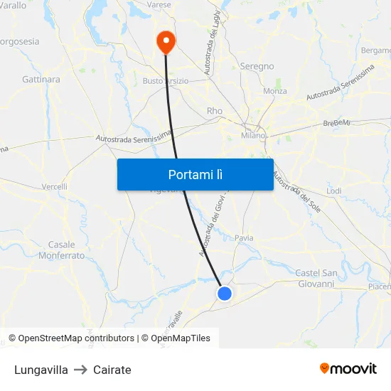 Lungavilla to Cairate map