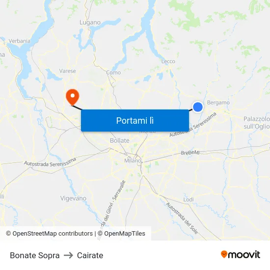 Bonate Sopra to Cairate map