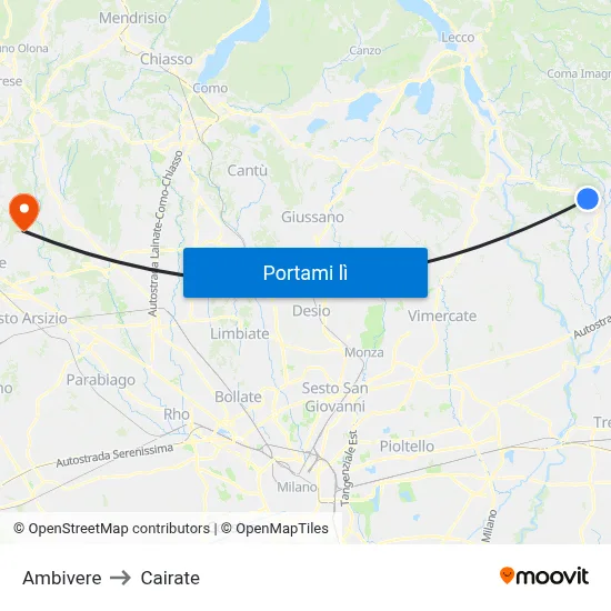 Ambivere to Cairate map