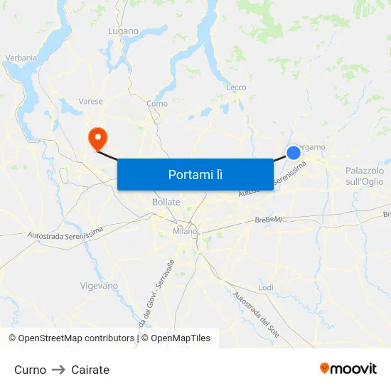 Curno to Cairate map