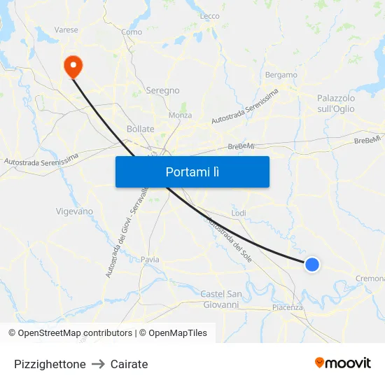 Pizzighettone to Cairate map