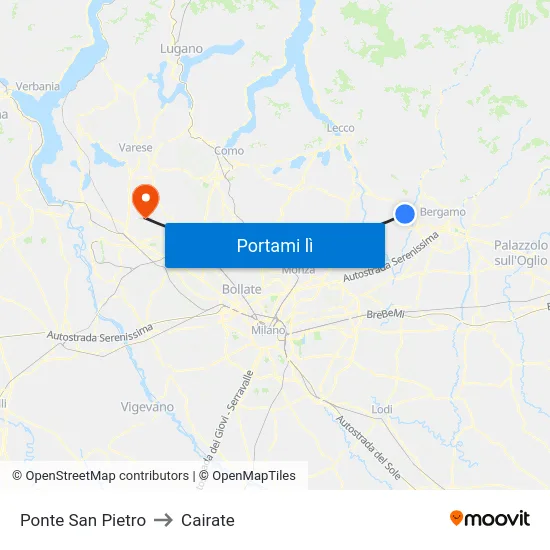 Ponte San Pietro to Cairate map