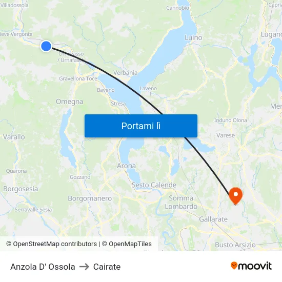 Anzola D' Ossola to Cairate map