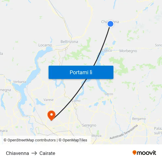 Chiavenna to Cairate map