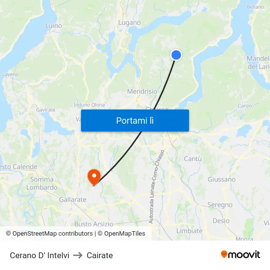 Cerano D' Intelvi to Cairate map