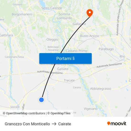 Granozzo Con Monticello to Cairate map