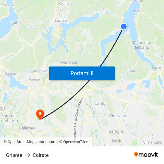 Griante to Cairate map