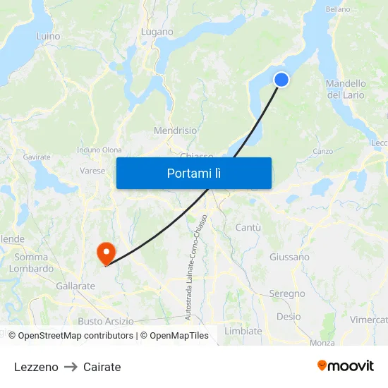 Lezzeno to Cairate map