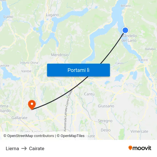 Lierna to Cairate map