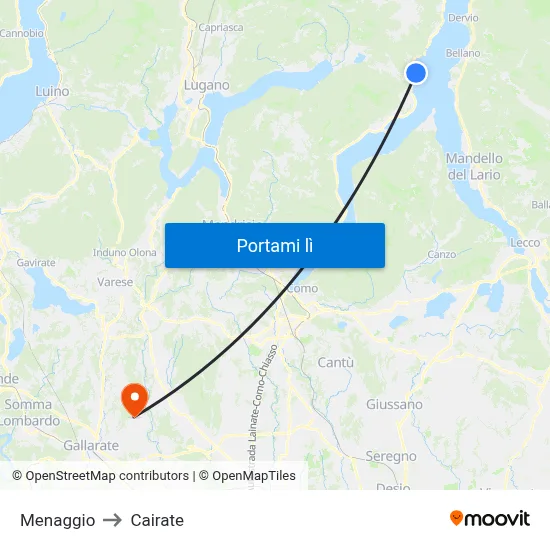 Menaggio to Cairate map