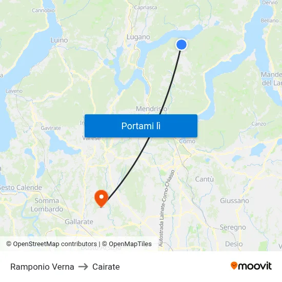 Ramponio Verna to Cairate map