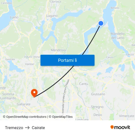 Tremezzo to Cairate map