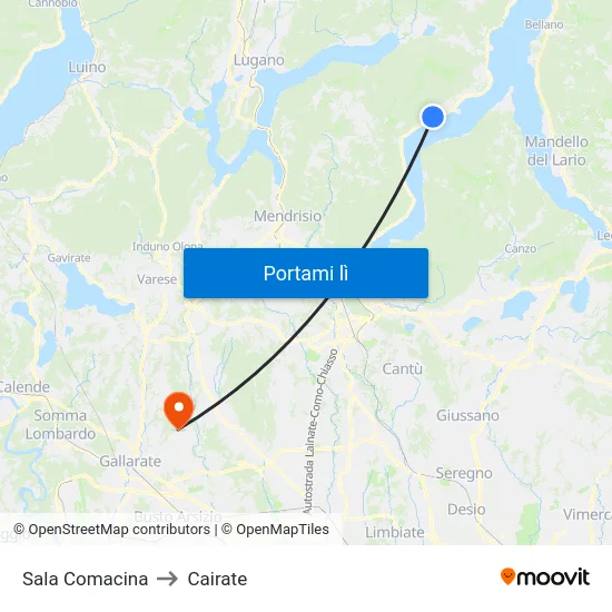 Sala Comacina to Cairate map