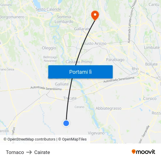 Tornaco to Cairate map