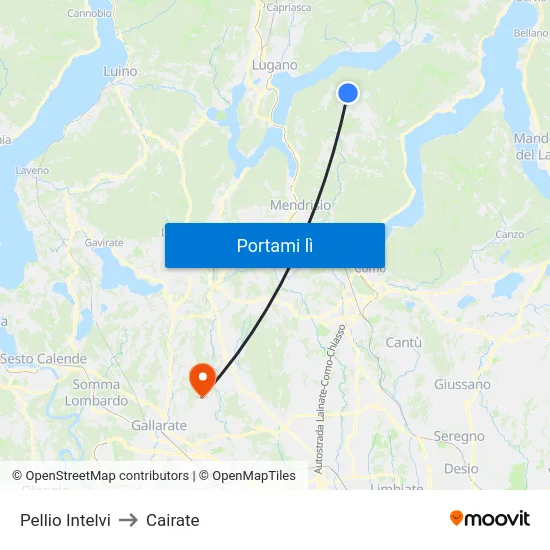 Pellio Intelvi to Cairate map