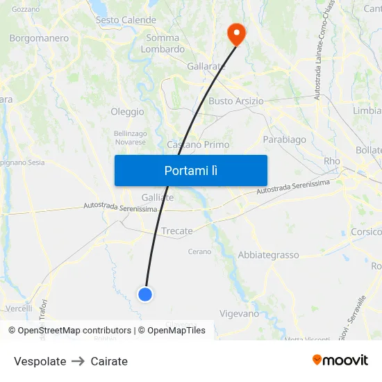 Vespolate to Cairate map